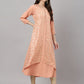 Janasya Women's Peach Crepe Foil Printed Casual Frontslit Kurta | Swadesiicart