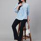 Janasya Women's Light Blue Denim Embroidered Flared Top | Swadesiicart