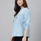 Janasya Women's Light Blue Denim Embroidered Flared Top | Swadesiicart