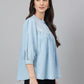 Janasya Women's Light Blue Denim Embroidered Flared Top | Swadesiicart