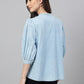 Janasya Women's Light Blue Denim Embroidered Flared Top | Swadesiicart
