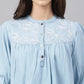 Janasya Women's Light Blue Denim Embroidered Flared Top | Swadesiicart