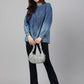 Janasya Women's Blue Denim Faded Flared Top | Swadesiicart