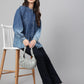 Janasya Women's Blue Denim Faded Flared Top | Swadesiicart