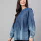 Janasya Women's Blue Denim Faded Flared Top | Swadesiicart