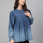 Janasya Women's Blue Denim Faded Flared Top | Swadesiicart
