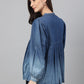 Janasya Women's Blue Denim Faded Flared Top | Swadesiicart