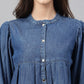 Janasya Women's Blue Denim Faded Flared Top | Swadesiicart