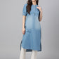 Janasya Women's Light Blue Denim Solid Casual High Low Kurta - Swadesiicart
