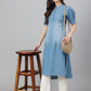 Janasya Women's Light Blue Denim Solid Casual High Low Kurta - Swadesiicart