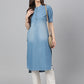 Janasya Women's Light Blue Denim Solid Casual High Low Kurta - Swadesiicart