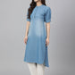Janasya Women's Light Blue Denim Solid Casual High Low Kurta - Swadesiicart