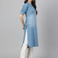 Janasya Women's Light Blue Denim Solid Casual High Low Kurta - Swadesiicart