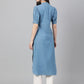 Janasya Women's Light Blue Denim Solid Casual High Low Kurta - Swadesiicart