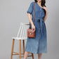 Janasya Women's Blue Denim Solid Straight Western Dress | Swadesiicart