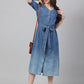 Janasya Women's Blue Denim Solid Straight Western Dress | Swadesiicart