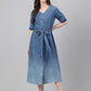 Janasya Women's Blue Denim Solid Straight Western Dress | Swadesiicart