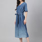 Janasya Women's Blue Denim Solid Straight Western Dress | Swadesiicart