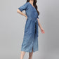 Janasya Women's Blue Denim Solid Straight Western Dress | Swadesiicart