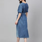 Janasya Women's Blue Denim Solid Straight Western Dress | Swadesiicart