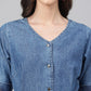 Janasya Women's Blue Denim Solid Straight Western Dress | Swadesiicart