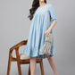 Janasya Women's Light Blue Denim Solid Flared Western Dress | Swadesiicart