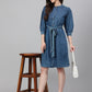 Janasya Women's Blue Denim Solid Straight Western Dress | Swadesiicart