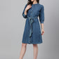 Janasya Women's Blue Denim Solid Straight Western Dress | Swadesiicart