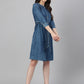 Janasya Women's Blue Denim Solid Straight Western Dress | Swadesiicart