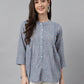 Janasya Women's Blue Cotton Printed Casual Regular Top | Swadesiicart