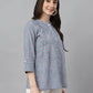 Janasya Women's Blue Cotton Printed Casual Regular Top | Swadesiicart