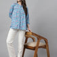 Janasya Women's Blue Cotton Botanical Print Casual Empire Top | Swadesiicart