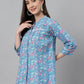 Janasya Women's Blue Cotton Botanical Print Casual Empire Top | Swadesiicart