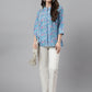 Janasya Women's Blue Cotton Botanical Print Casual Empire Top | Swadesiicart