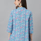 Janasya Women's Blue Cotton Botanical Print Casual Empire Top | Swadesiicart