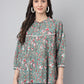 Janasya Women's Green Cotton Botanical Print Casual Empire Top | Swadesiicart