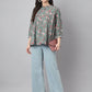 Janasya Women's Green Cotton Botanical Print Casual Empire Top | Swadesiicart