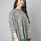 Janasya Women's Green Cotton Botanical Print Casual Empire Top | Swadesiicart