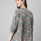 Janasya Women's Green Cotton Botanical Print Casual Empire Top | Swadesiicart