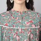 Janasya Women's Green Cotton Botanical Print Casual Empire Top | Swadesiicart