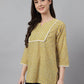 Janasya Women's Mustard Cotton Ethnic Motifs Casual Regular Top | Swadesiicart