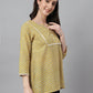 Janasya Women's Mustard Cotton Ethnic Motifs Casual Regular Top | Swadesiicart