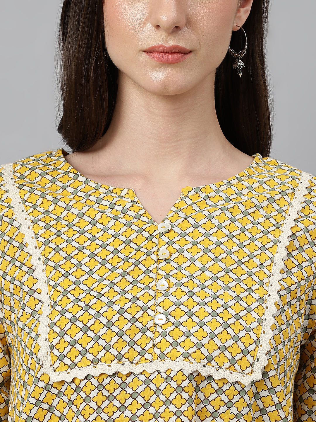 Janasya Women's Mustard Cotton Ethnic Motifs Casual Regular Top | Swadesiicart