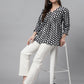 Janasya Women's Black Cotton Polka Print Casual Peplum Top | Swadesiicart