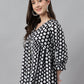 Janasya Women's Black Cotton Polka Print Casual Peplum Top | Swadesiicart