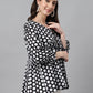 Janasya Women's Black Cotton Polka Print Casual Peplum Top | Swadesiicart