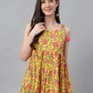 Janasya Women's Yellow Cotton Floral Print Casual Peplum Top | Swadesiicart