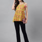 Janasya Women's Yellow Cotton Floral Print Casual Peplum Top | Swadesiicart