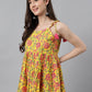 Janasya Women's Yellow Cotton Floral Print Casual Peplum Top | Swadesiicart