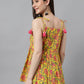 Janasya Women's Yellow Cotton Floral Print Casual Peplum Top | Swadesiicart